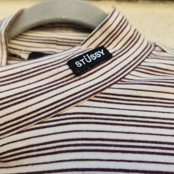 STUSSY Brown Striped Long Sleeve Turtleneck Tee - Picture 7 of 11